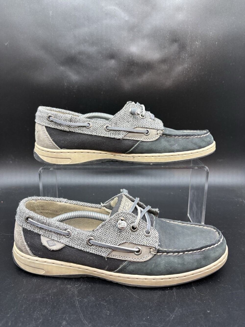 Sperry Herringbone Suede Shoes STS97407 Black Grey Women Size 8.5
